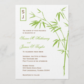Invitaciones a la boda de bambú en monograma| Verd