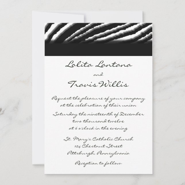 Invitaciones a la boda de bandas de cebra (Anverso)