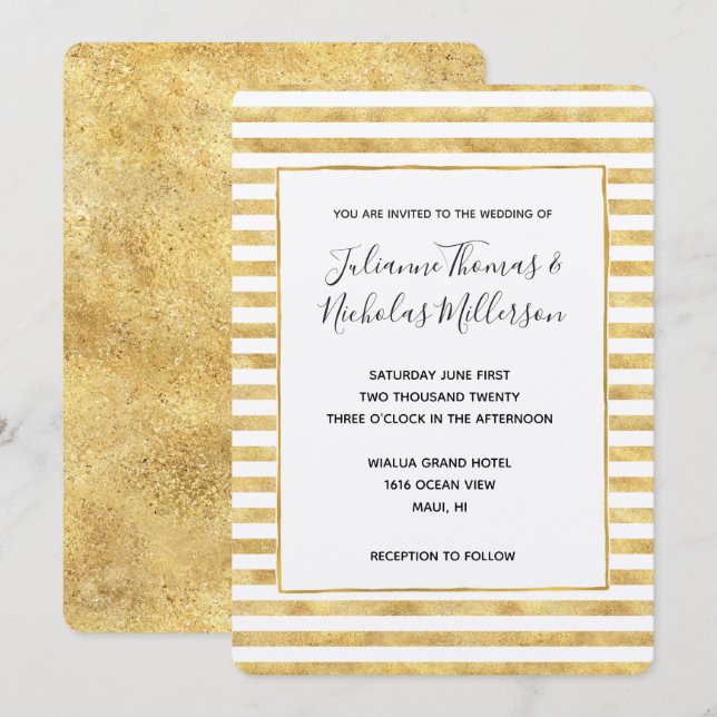 Invitaciones a la boda de bandas glitzy de oro (Anverso / Reverso)
