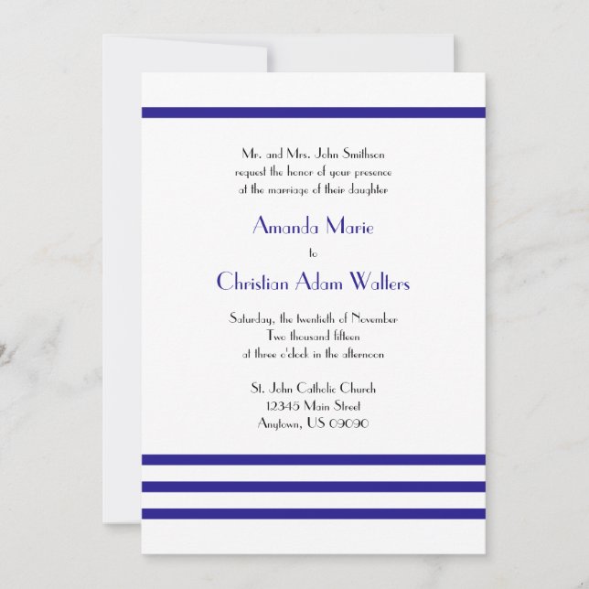 Invitaciones a la boda de bandas modernas (Azul ma (Anverso)