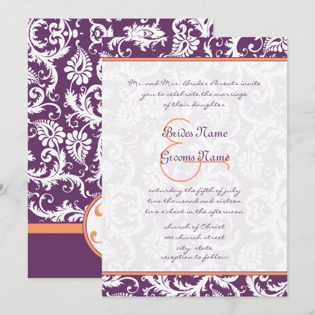 Invitaciones a la Boda de Barco Morado y Coral Dam (Anverso / Reverso)