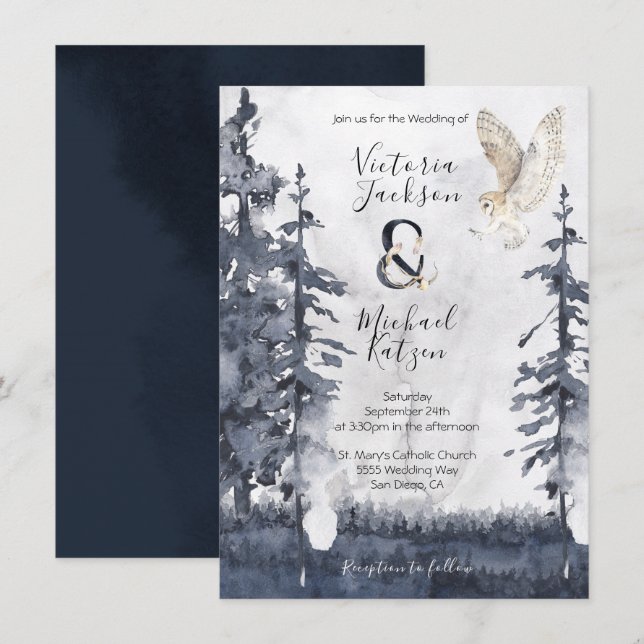 Invitaciones a la boda de Barn Owl Woodland Forest (Anverso / Reverso)
