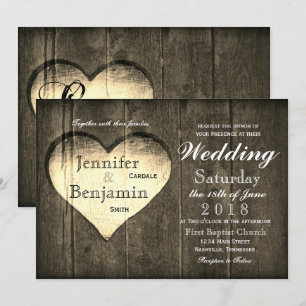 Invitaciones a la boda de Barn Wood Heart Country