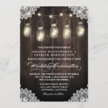 Invitaciones a la boda de Barn Wood y Lace Mason J