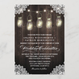 Invitaciones a la boda de Barn Wood y Lace Mason J