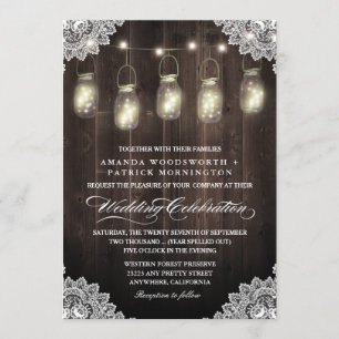 Invitaciones a la boda de Barn Wood y Lace Mason J