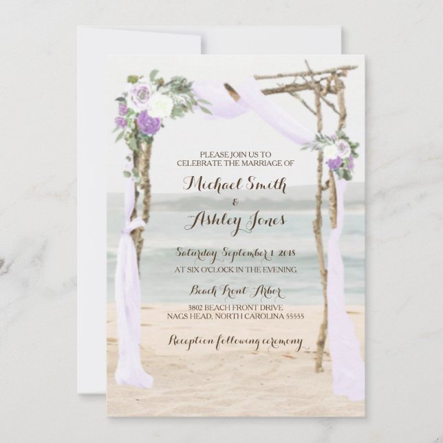 Invitaciones a la boda de Beach Arbor Lavender (Anverso)