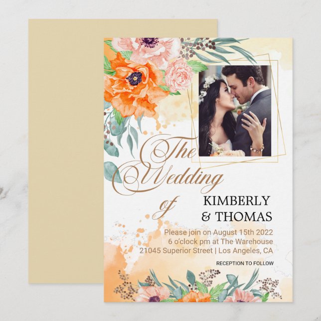 Invitaciones a la boda de bienvenida con foto de p (Anverso / Reverso)