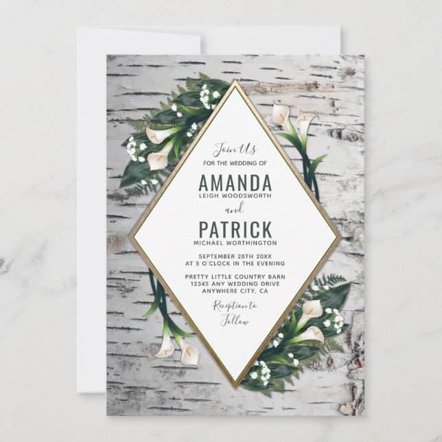 Invitaciones a la boda de Birch Tree Rustic Calla  (Anverso)