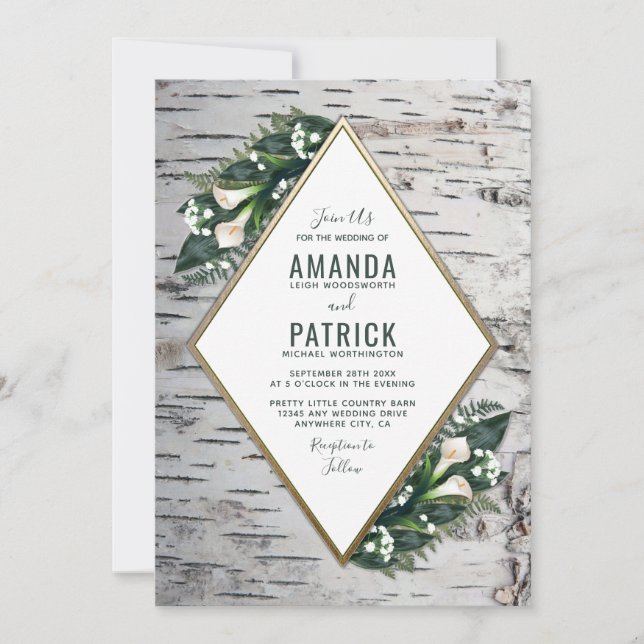 Invitaciones a la boda de Birch Tree Rustic Woodla (Anverso)