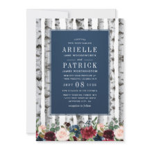 Invitaciones a la boda de Birch Trees Navy Blue Bu