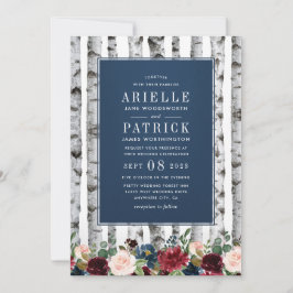 Invitaciones a la boda de Birch Trees Navy Blue Bu