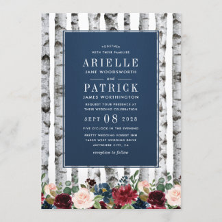 Invitaciones a la boda de Birch Trees Navy Blue Bu