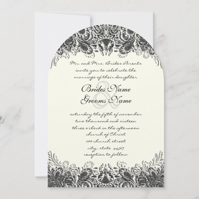 Invitaciones a la boda de Black and Ivory Paisley (Reverso)