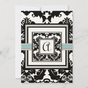 Invitaciones a la boda de Black Damask Aqua Trim H