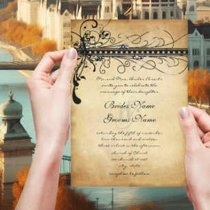 Invitaciones a la boda de Black Funky Elegant Swir