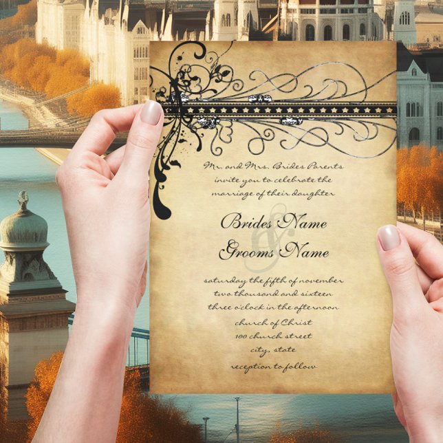 Invitaciones a la boda de Black Funky Elegant Swir (Subido por el creador)