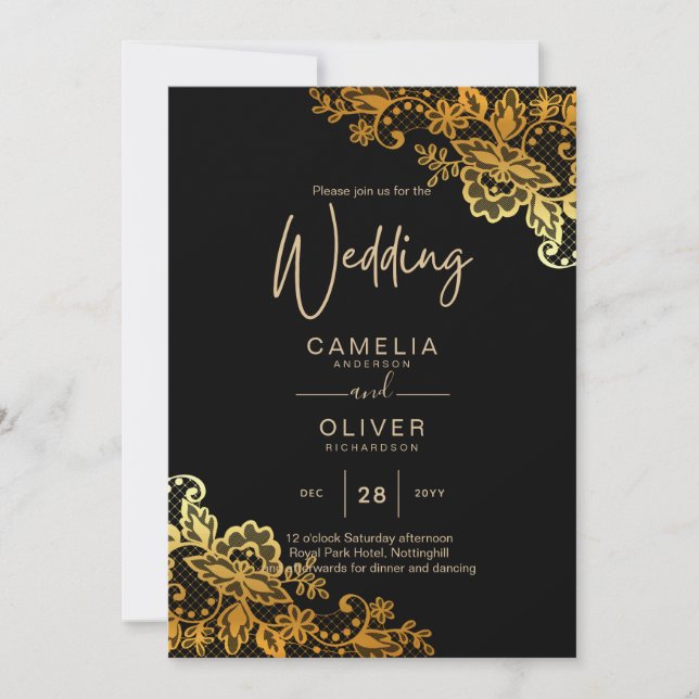 Invitaciones a la boda de Black Gold Lace (Anverso)