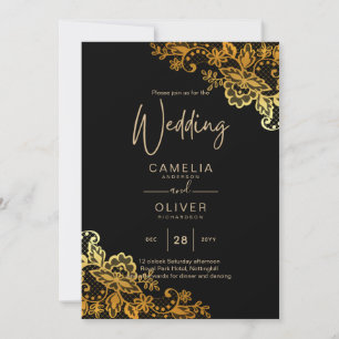 Invitaciones a la boda de Black Gold Lace