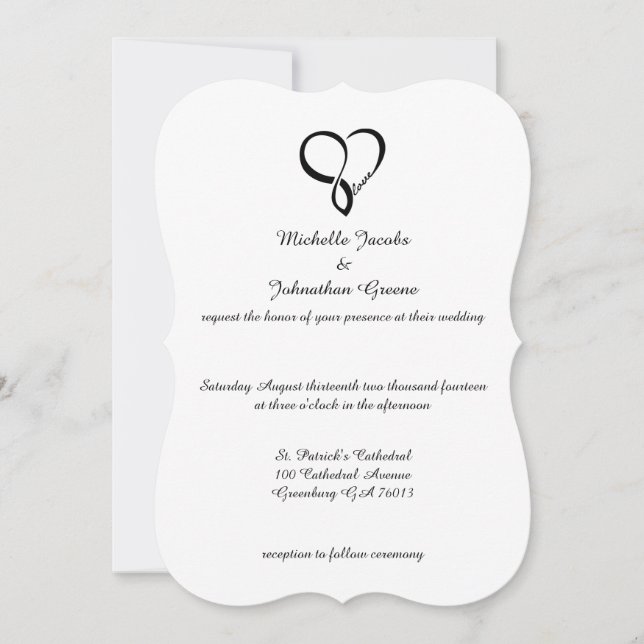 Invitaciones a la boda de Black Love Heart (Anverso)