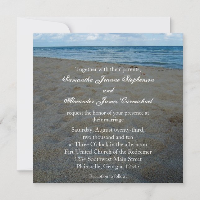 Invitaciones a la boda de Blue+Brown Sands Beach (Anverso)