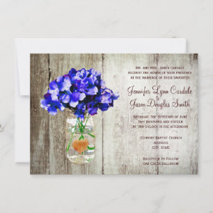 Invitaciones a la boda de Blue Hydrangea Mason Jar
