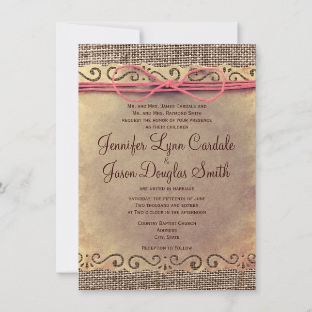 Invitaciones a la boda de bodas con papel cosquill (Anverso)