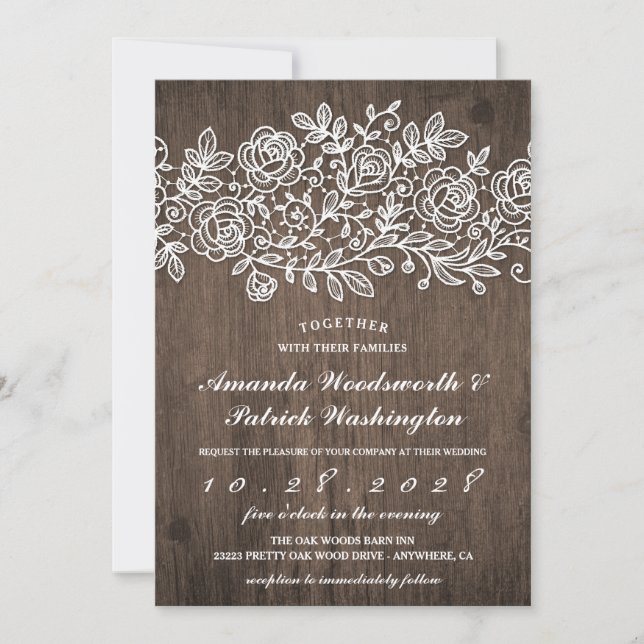 Invitaciones a la boda de bodas de madera en el ca (Anverso)