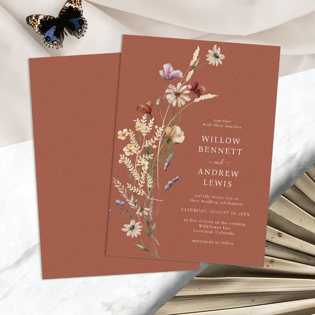 Invitaciones a la boda de Boho Terracotta (Boho Terracotta Wildflower Wedding Invitations by Painted Paperie
)