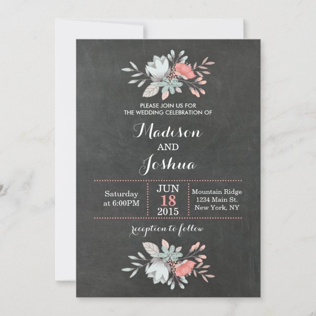 Invitaciones a la boda de bonito con cartón floral (Anverso)