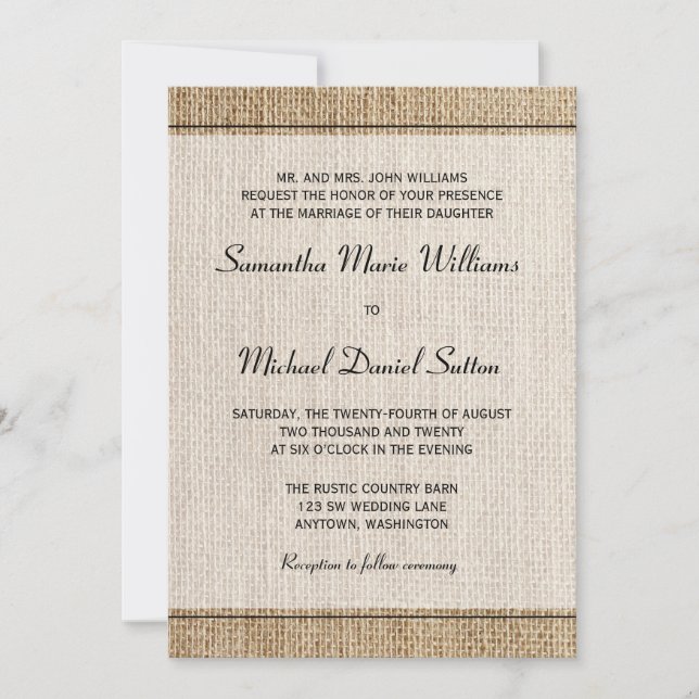 Invitaciones a la boda de Borde Negro Burlap (Anverso)