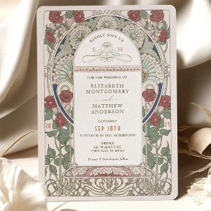 Invitaciones a la boda de Borgoña Art Nouveau Much