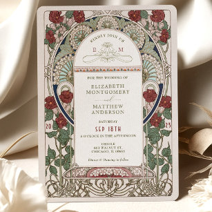Invitaciones a la boda de Borgoña Art Nouveau Much
