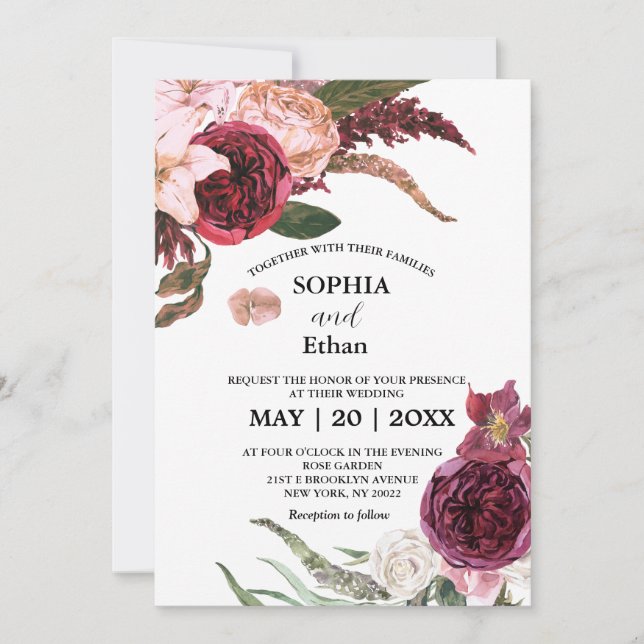 Invitaciones a la boda de Borgoña Sangria (Anverso)
