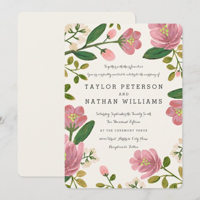 Invitaciones a la boda de Bouquet de Rubor (Anverso / Reverso)