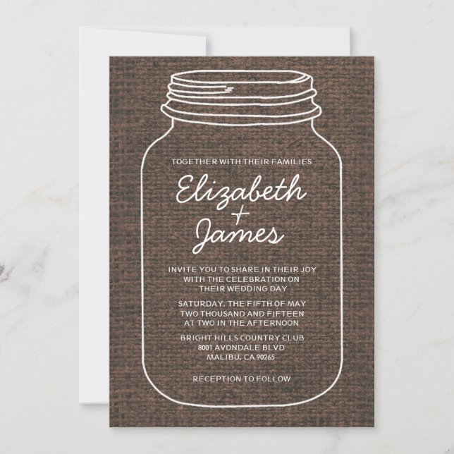 Invitaciones a la boda de Brown Rustic Burlap Maso (Anverso)