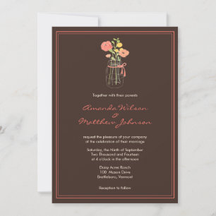Invitaciones a la boda de Brown y Coral Mason Jar