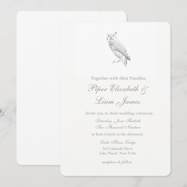 Invitaciones a la boda de búho (Anverso / Reverso)