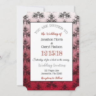 Invitaciones a la boda de Burgundy Black Damask Cl