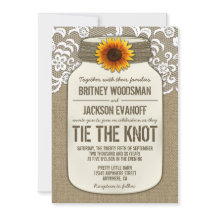 Invitaciones a la boda de Burlap Lace Mason Jar