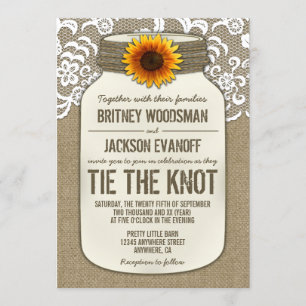 Invitaciones a la boda de Burlap Lace Mason Jar