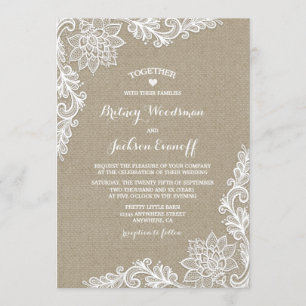 Invitaciones a la boda de Burlap y Floral Lace