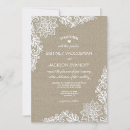 Invitaciones a la boda de Burlap y Floral Lace
