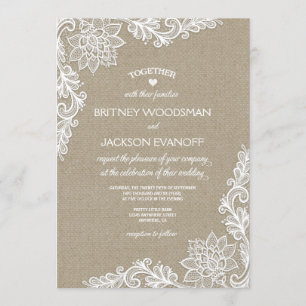 Invitaciones a la boda de Burlap y Floral Lace