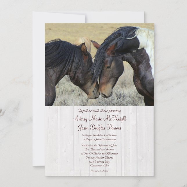 Invitaciones a la boda de caballos Mustang Wild (Anverso)