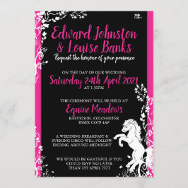 Invitaciones a la boda de caballos rosados y negro
