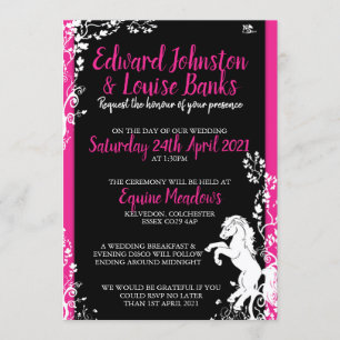 Invitaciones a la boda de caballos rosados y negro