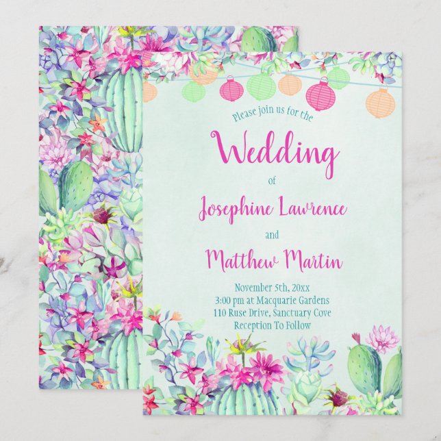 Invitaciones a la boda de Cactus Lantern Fiesta (Anverso / Reverso)