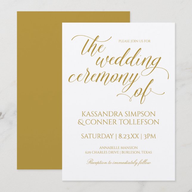 Invitaciones a la boda de caligrafía de oro | Eleg (Anverso / Reverso)