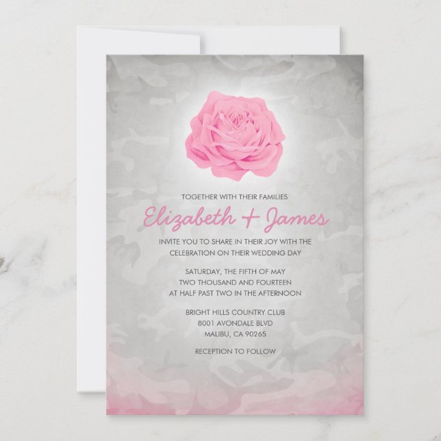 Invitaciones a la boda de Camo Rosa (Anverso)
